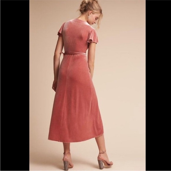 BHLDN by ANTHROPOLOGIE Dusty Rose Pink Velvet Thrive Wrap Midi Dress - Picture 15 of 16